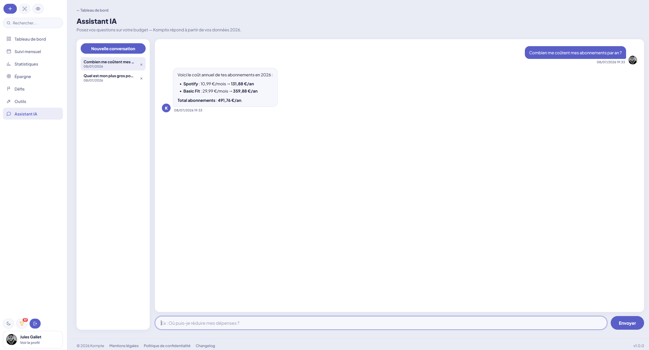 Aperçu de l'assistant IA Komptix