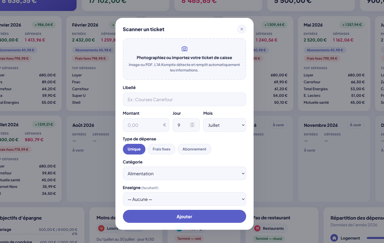 Aperçu du scan de ticket Kompte